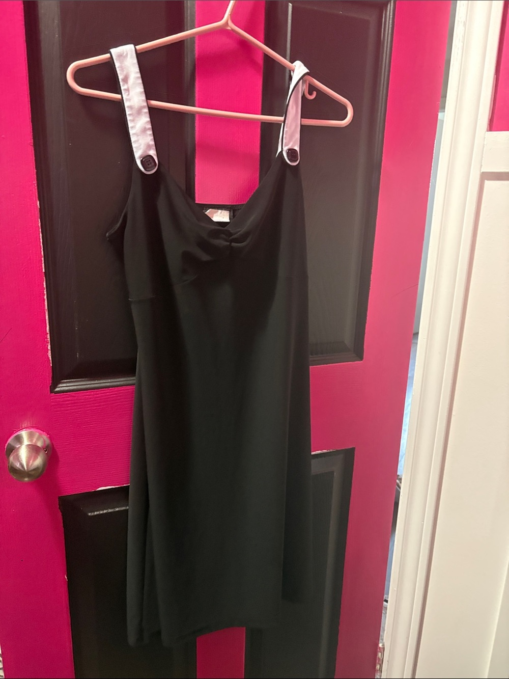 Black Slip Dress with Contrasting White Straps
